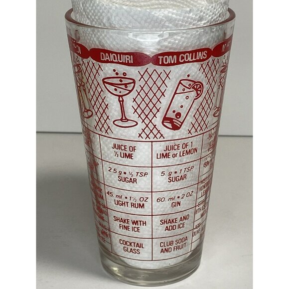 Irvinware Glass Bar Drink Recipe Shaker Red Clear 6" Vintage MCM - Picture 10 of 10